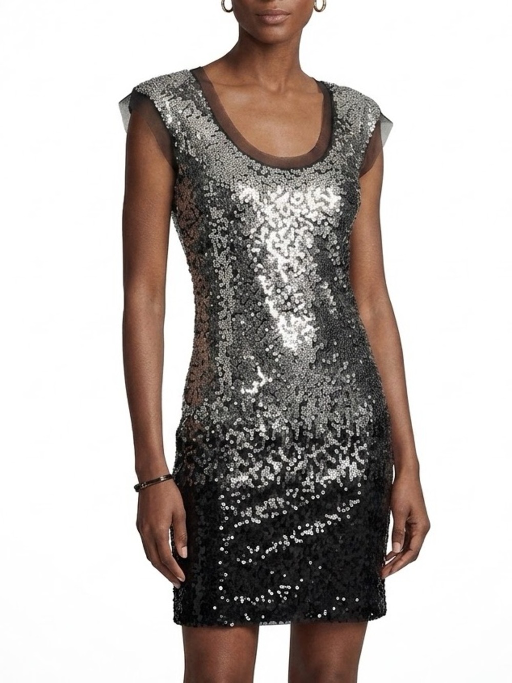 White House Black Market Sequin Dress Size XXS Ombre Metallic Sleeveless Sheath
